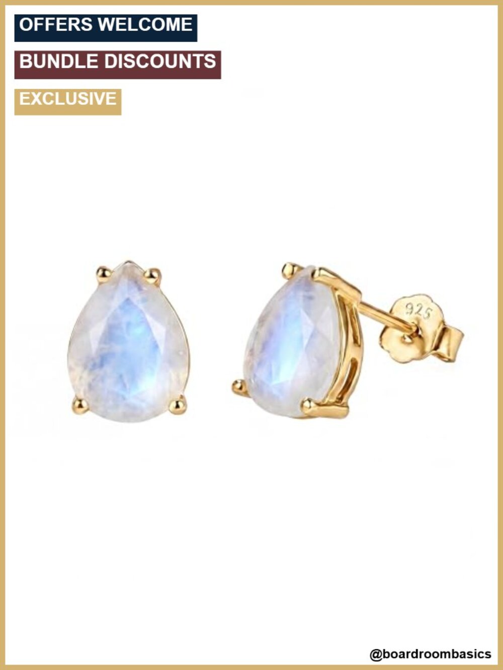 925 Sterling Silver Moonstone Stud Earrings Women Natural Stone Jewelry Gift